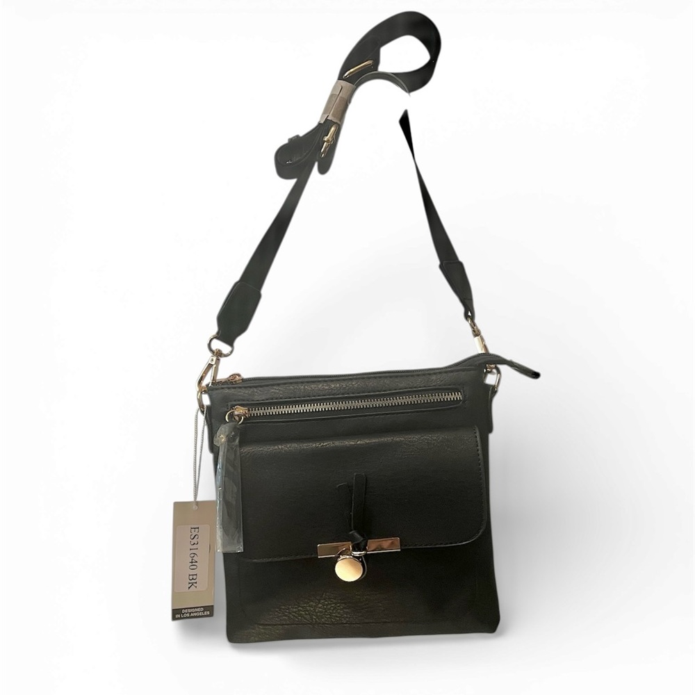 Donna & Becky Black Vegan Leather Esther Crossbody Purse NWT Adjustable Strap